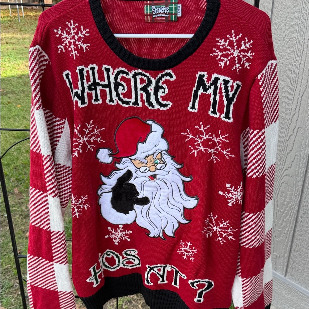 Spencer's Naughty Red Santa Sweater with Black Trim
